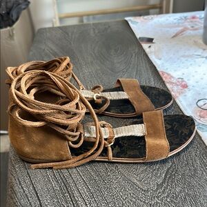 Free People Brown Suede Lace-Up Sandals